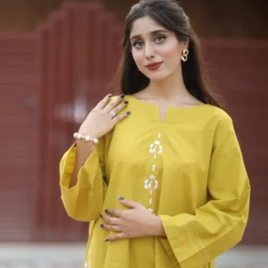 Two Piece Mustard Yellow-Slub Khaddar