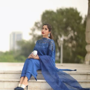 Three Piece Blue Silk