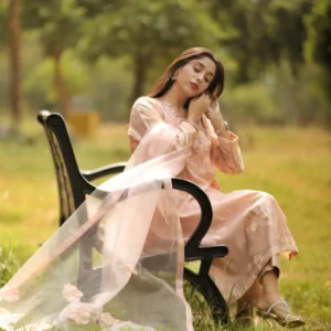 Three Piece Peach Organza Cotton