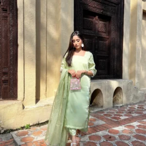 Three Piece Pistachio Green- Shamos Silk